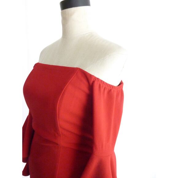 Calvin Klein Red Off Shoulder Cocktail Dress Size 2 Bell Sleeve - Picture 5 of 8